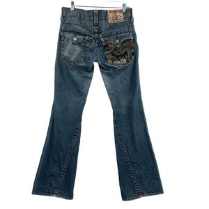 Vtg True Religion Joey Samurai Jeans Mens 30(32) x33 Blue Factory Distressed USA
